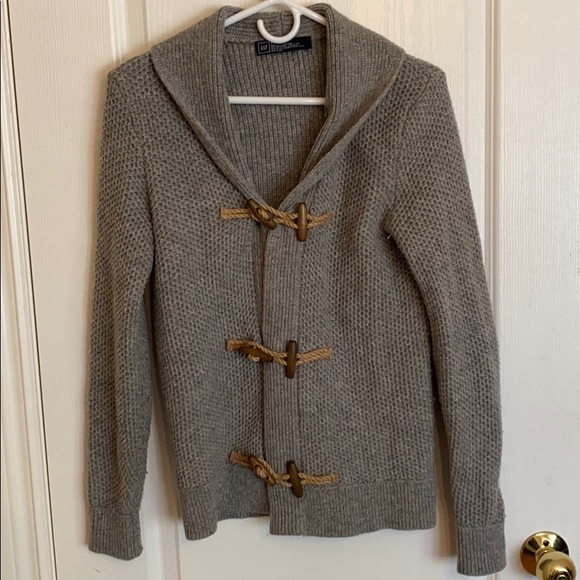 GAP *Grey* Knit Collar Cardigan w/ Wooden Toggles - Picture 2 of 7